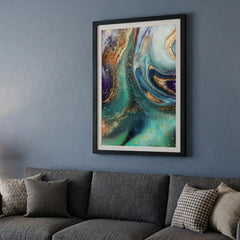 Teal & Gold Fluid Geode Abstract - Premium Glass Framed Wall Art