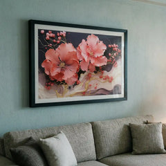 Coral Blossom Swirls - Floral Art (Premium Glass Frame)