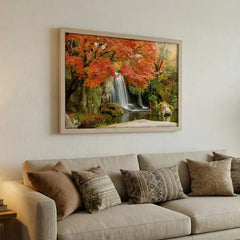 Autumn Cascades - Vibrant Waterfall Scenery (Premium Glass Frame)