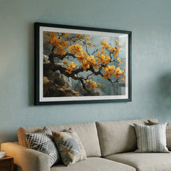 Yellow Blossom Branch Art (Premium Glass Frame)