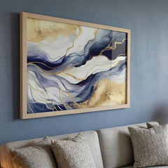 Midnight Gold Flow - Elegant Abstract Art (Premium Glass Frame)