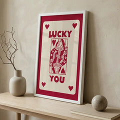 Lucky You - Queen of Hearts Typography Art (Premium Glass Frame)