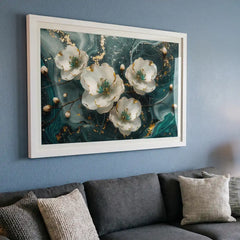 Emerald Swirl Abstract White Floral - Premium Glass Framed Wall Art