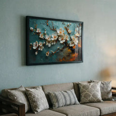 White Spring Blossoms - Textured Floral Art (Premium Glass Frame)