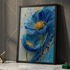 Azure Blue Floral - Premium Glass Framed Wall Art