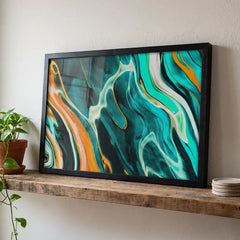 Teal & Orange Swirl Abstract - Premium Glass Framed Wall Art