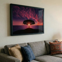 Majestic Magenta Twilight - Solitary Tree Sunset Scenery (Premium Glass Frame)