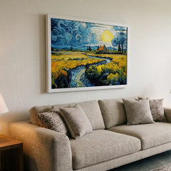 Golden Countryside - Van Gogh Inspired Landscape (Premium Glass Frame)