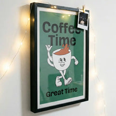 Coffee Time - Retro Cafe Quote Art (Premium Glass Frame)