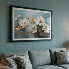 Serene White & Gold Floral - Premium Glass Framed Wall Art