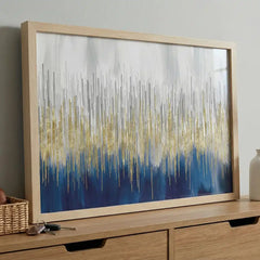 Golden Rainfall - Blue & Gold Abstract Art (Premium Glass Frame)
