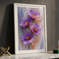Amethyst Purple Floral & Crystal - Premium Glass Framed Wall Art