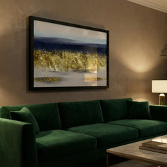 Midnight Gold - Blue & Gold Landscape Art (Premium Glass Frame)
