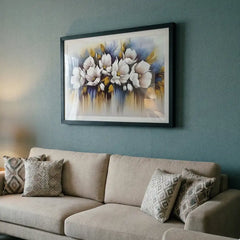 Dreamy White & Blue Floral - Premium Glass Framed Wall Art