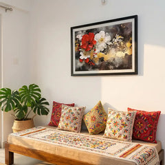 Crimson Elegance - Red & White Floral Art (Premium Glass Frame)