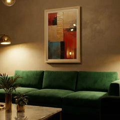 Geometric Luxe - Red, Gold & Blue Abstract Art (Premium Glass Frame)