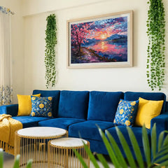 Pink Blossom Sunset - Dreamy Lake Scenery (Premium Glass Frame)