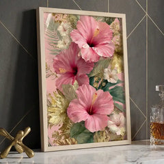 Tropical Pink Hibiscus Floral - Premium Glass Framed Wall Art