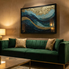 Oceanic Gold Swirl - Textured Abstract Art (Premium Glass Frame)