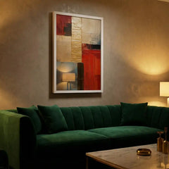 Geometric Luxe - Red, Gold & Blue Abstract Art (Premium Glass Frame)