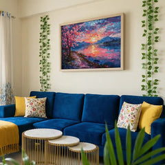 Pink Blossom Sunset - Dreamy Lake Scenery (Premium Glass Frame)