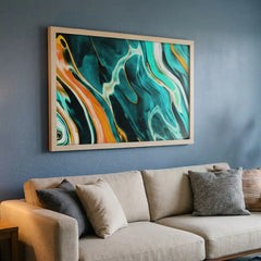 Teal & Orange Swirl Abstract - Premium Glass Framed Wall Art
