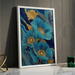 Royal Blue & Gold Floral - Premium Glass Framed Wall Art