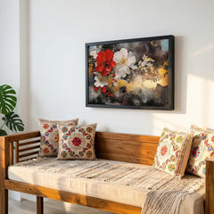Crimson Elegance - Red & White Floral Art (Premium Glass Frame)