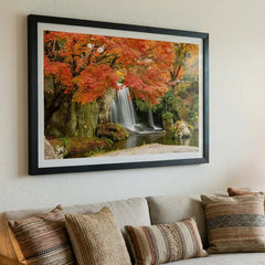 Autumn Cascades - Vibrant Waterfall Scenery (Premium Glass Frame)