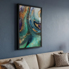 Teal & Gold Fluid Geode Abstract - Premium Glass Framed Wall Art
