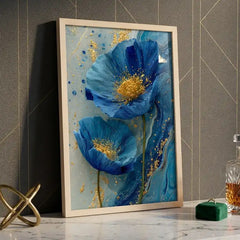 Azure Blue Floral - Premium Glass Framed Wall Art