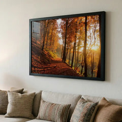 Golden Autumn Path - Sunlit Forest Scenery (Premium Glass Frame)