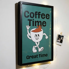 Coffee Time - Retro Cafe Quote Art (Premium Glass Frame)