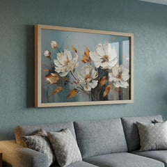 Serene White & Gold Floral - Premium Glass Framed Wall Art