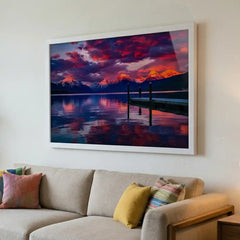 Twilight Reflections - Majestic Mountain & Lake Scenery (Premium Glass Frame)