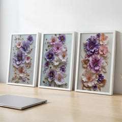Lavender Dream Florals - 3 Piece Pastel Art Combo (Premium Glass Frame)