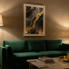 Black & Gold Fluid Marble Abstract - Premium Glass Framed Wall Art