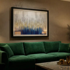 Golden Rainfall - Blue & Gold Abstract Art (Premium Glass Frame)