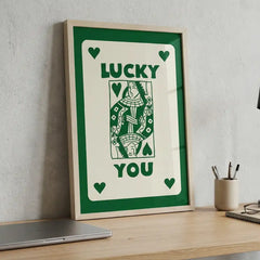 Lucky You - Retro Playing Card Art (Premium Glass Frame)