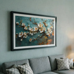 White Spring Blossoms - Textured Floral Art (Premium Glass Frame)