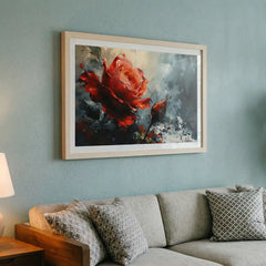 Dramatic Red Rose - Premium Glass Framed Wall Art