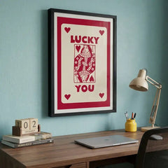 Lucky You - Queen of Hearts Typography Art (Premium Glass Frame)