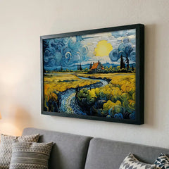 Golden Countryside - Van Gogh Inspired Landscape (Premium Glass Frame)