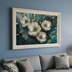 Emerald Swirl Abstract White Floral - Premium Glass Framed Wall Art