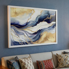 Midnight Gold Flow - Elegant Abstract Art (Premium Glass Frame)
