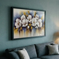 Dreamy White & Blue Floral - Premium Glass Framed Wall Art