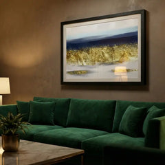 Midnight Gold - Blue & Gold Landscape Art (Premium Glass Frame)