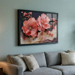Coral Blossom Swirls - Floral Art (Premium Glass Frame)