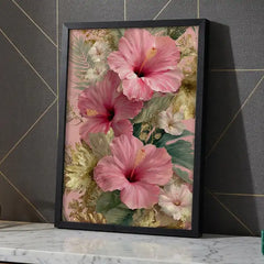 Tropical Pink Hibiscus Floral - Premium Glass Framed Wall Art