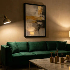 Golden Horizon - Vertical Abstract Art (Premium Glass Frame)